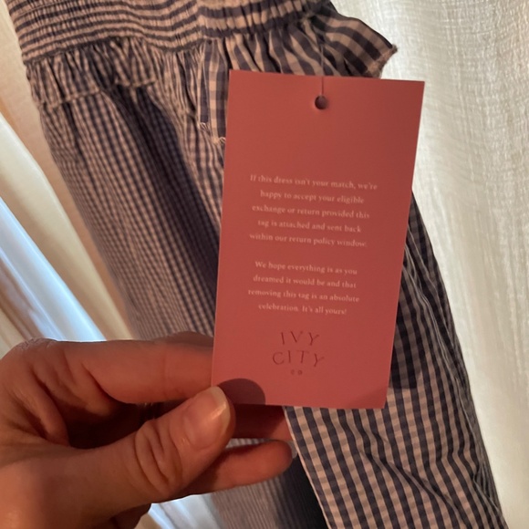 Ivy City Co Indie Jumpsuit Blue Gingham Wide Leg Smocked Sz Medium - Picture 3 of 4